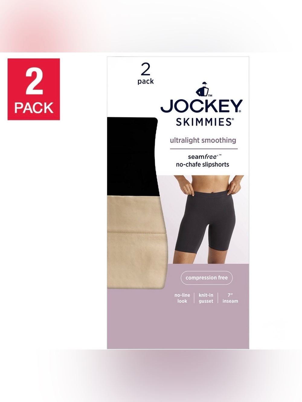 Jockey Women’s Skimmies  2-Pack Ultralight Slipshorts in Black and Nude, Sma